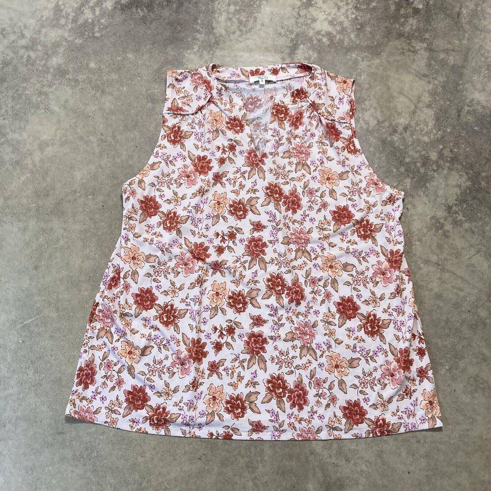 Beacon‎ Apparel Blouse Womens XXL Floral Tank Top V Neck Multicolor